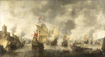  Flotas Pintura Art%C3%ADstica - Batalla de las flotas veneciana y holandesa combinada contra los turcos en la bahía de Foja 1649 Abraham Beerstratenm 1656